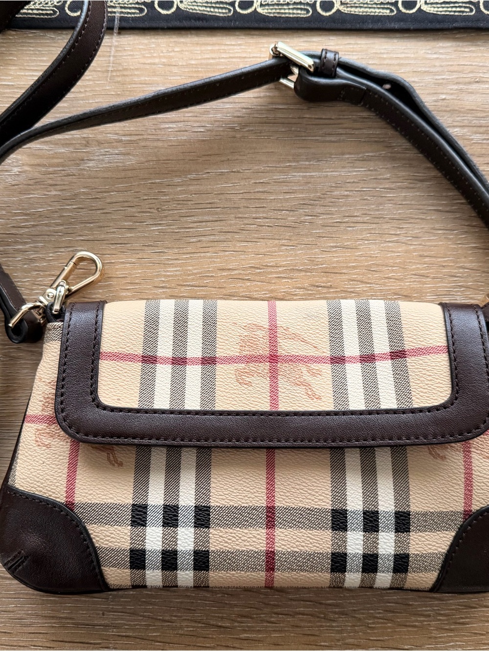 Burberry Luxury vintage Beige Plaid Crossbody with Dark Brown Trim